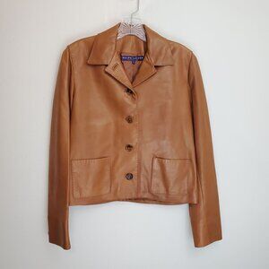 Vintage Ralph Lauren Collection Purple Label caramel lambskin leather blazer jac
